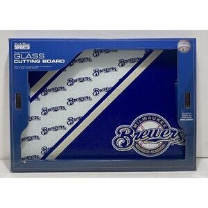 Duck House Milwaukee Brewers Glass Cutting Board w/ 2-Piece Display Stands NIB